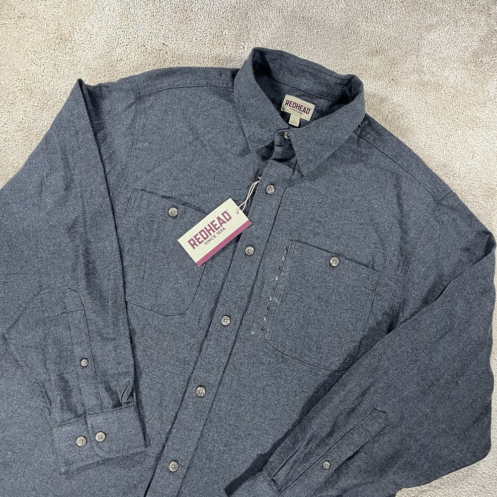 REDHEAD Men's Large Charcoal Gray Long Sleeve Button Down Flannel Shirt NWT